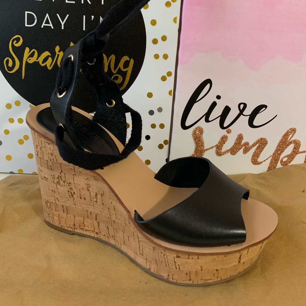 Topshop Black Lace-Up Wedges!